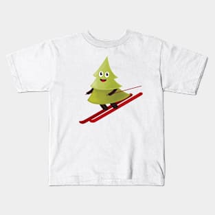 Cute Skiing Pine Tree Kids T-Shirt